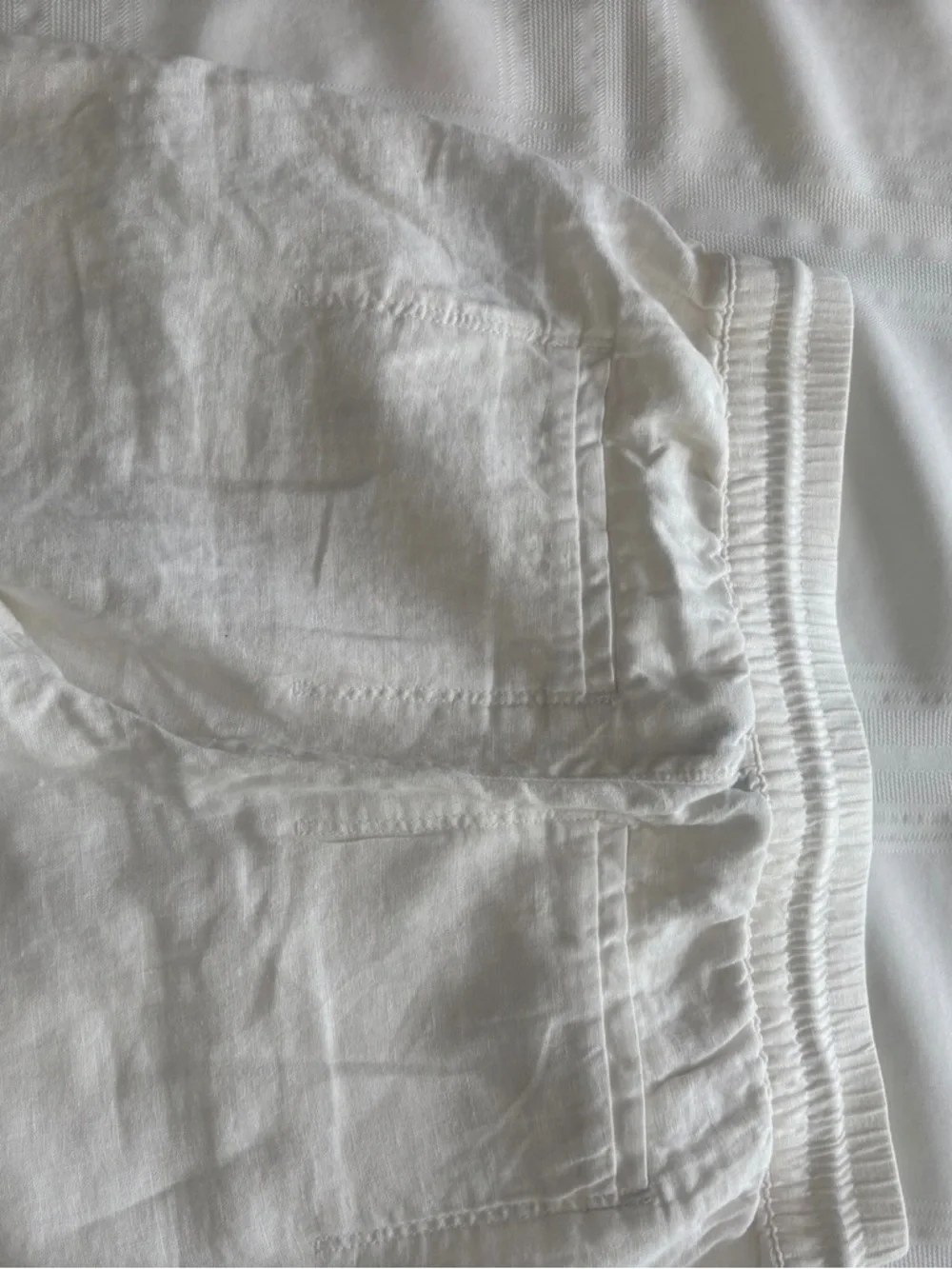 Athleta White Linen Drawstring Joggers with Patch Pockets Size 6